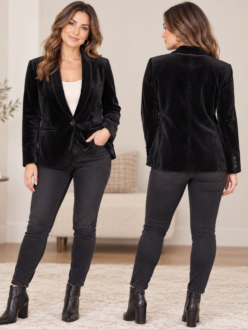 Old Navy Black Velvet Blazer Size M Contemporary Chic Quiet Luxury EveningOld